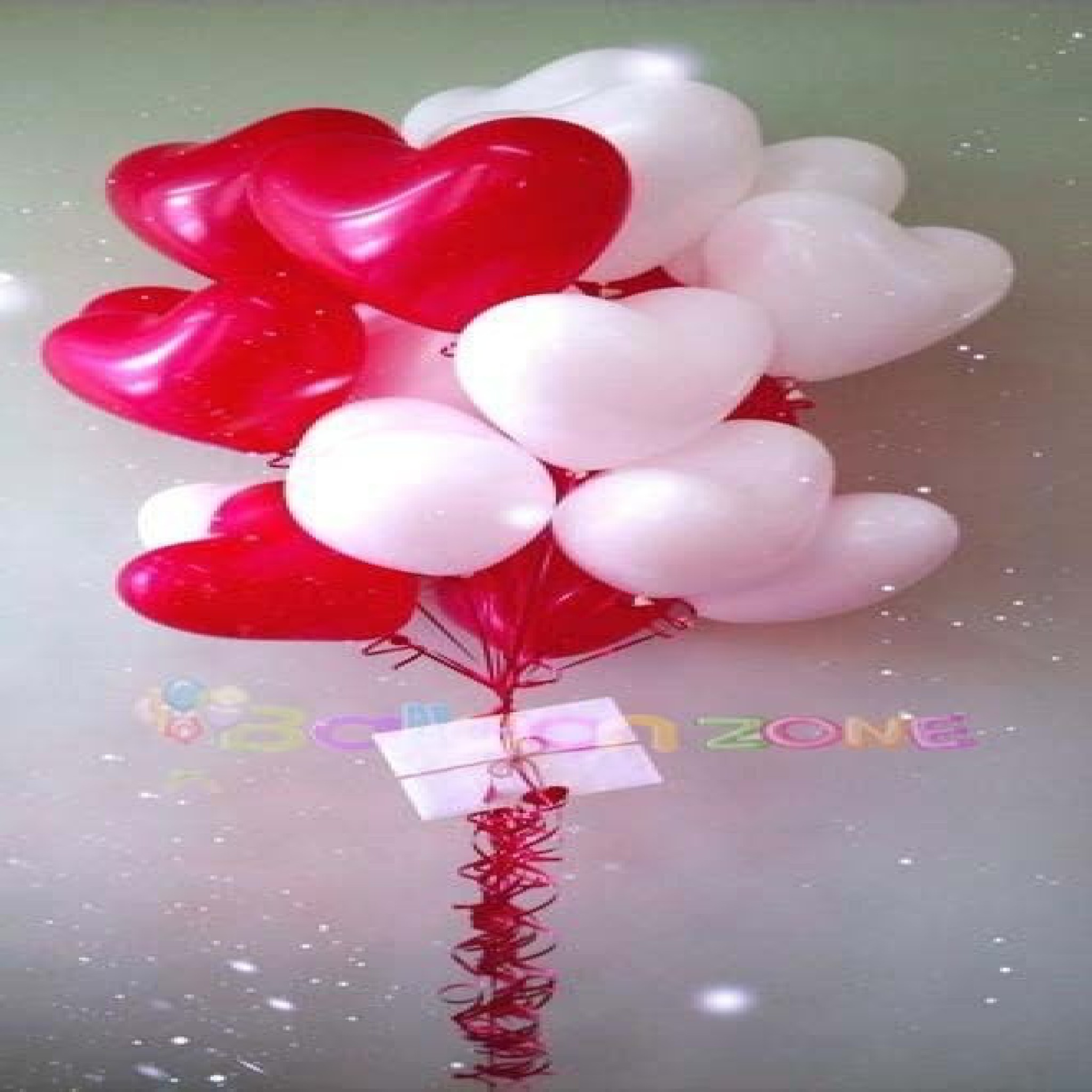 Red and White Latex Hearts Balloons Bouquet